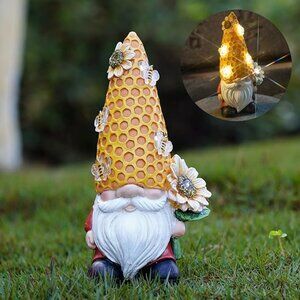 Garden Gnomes Outdoor Statues for Garden Decor with Solar Bee Lights